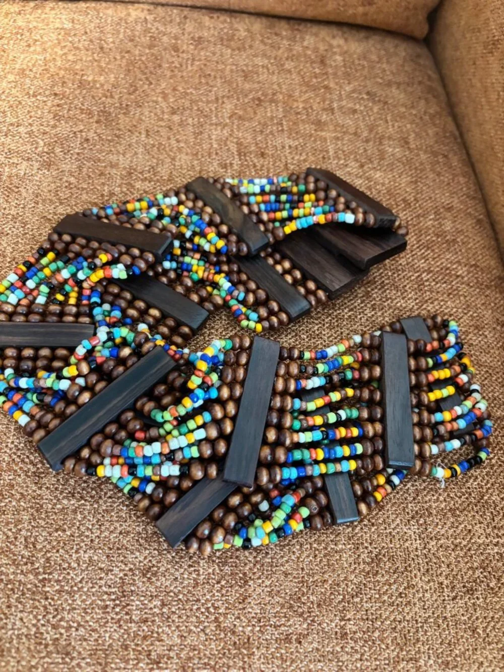 Wooden Beaded Stretch Buckle Belt Multicolor Accents Waist Accessory Women